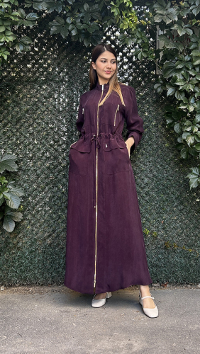 Miss Dalida Beli Büzgülü Cepli Cupro Kap Oubergine - 2