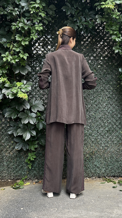 Miss Dalida Beli Lastikli Bol Paça Cupro Pantolon Cacao - 4