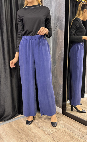Miss Dalida Beli Lastikli Bol Paça Cupro Pantolon Navy Blue - 3