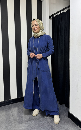 Miss Dalida Cebi Kapitoneli Uzun Cupro Ceket Navy Blue 