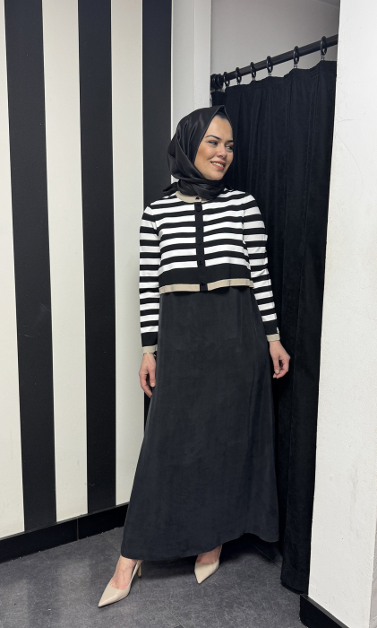 Miss Dalida Çizgili Hırka Cupra Elbise SİYAH - 3