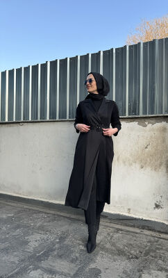 Miss Dalida Cupro Detaylı Triko Yelek BLACK - 4