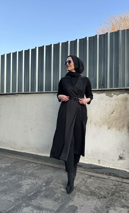 Miss Dalida Cupro Detaylı Triko Yelek BLACK - 4