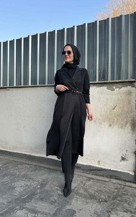 Miss Dalida Cupro Detaylı Triko Yelek BLACK - 2