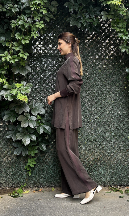 Miss Dalida Dik Yaka Fermuarlı Uzun Kollu Tunik Cacao - 3