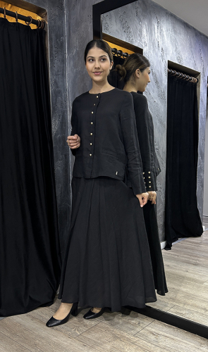 Miss Dalida Düz Keten Kısa Ceket BLACK 