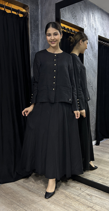 Miss Dalida Düz Keten Kısa Ceket BLACK - 2