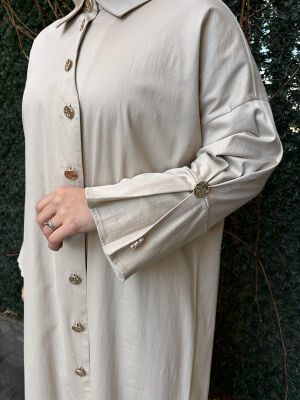 Miss Dalida Gold Düğmleli Uzun Poplin Elbise CAMEL - 2