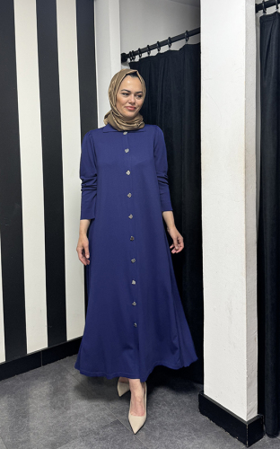 Miss Dalida Gömlek Yaka Uzun Triko Hırka Navy Blue - 2