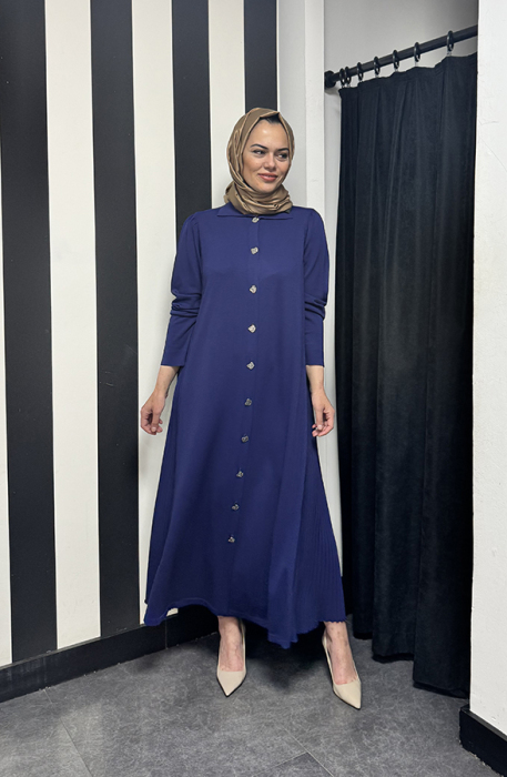 Miss Dalida Gömlek Yaka Uzun Triko Hırka Navy Blue - 1