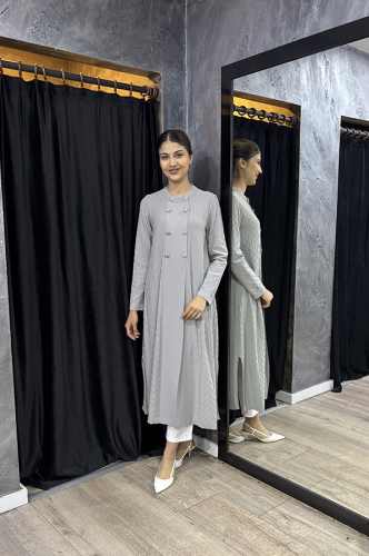 Miss Dalida Kendinden Bakvala Dokulu Triko Hırka GREY - 2