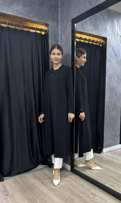 Miss Dalida Kendinden Bakvala Dokulu Triko Hırka SİYAH - 3