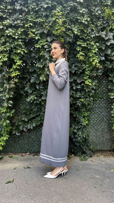 Miss Dalida Poplin Gömlek Yaka Detaylı Triko Elbise ANTRASİT - 3