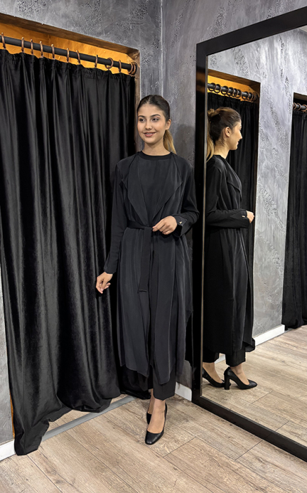 Miss Dalida Şal Yaka Cupro Triko Hırka-Tunik Takım BLACK - 2