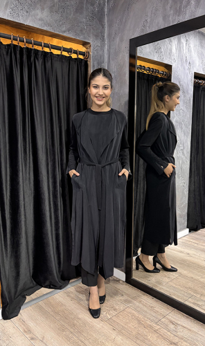 Miss Dalida Şal Yaka Cupro Triko Hırka-Tunik Takım BLACK 