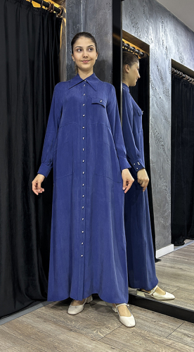 Miss Dalida Tek Tarafı Plise Cupro Ceket Navy Blue 