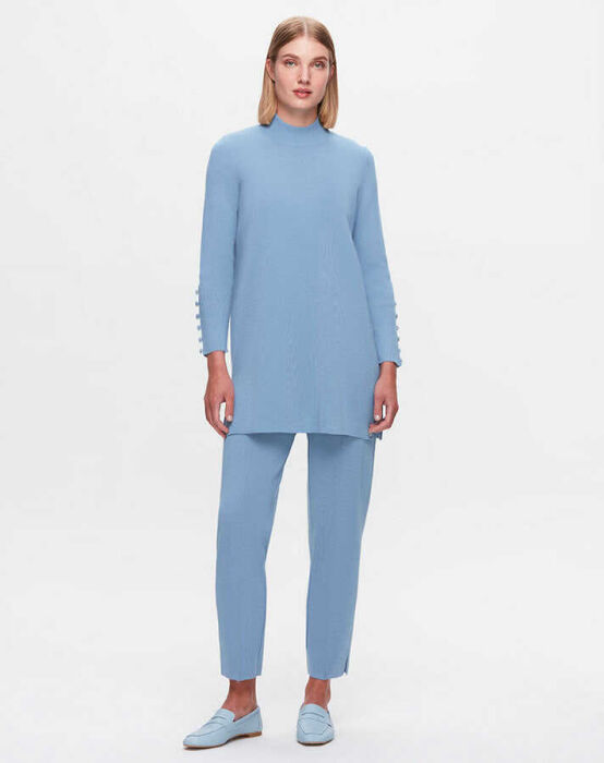 Miss Dalida Uzun Kollu Basic Triko Tunik BLUE - 1