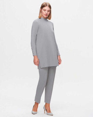 Miss Dalida Uzun Kollu Basic Triko Tunik Viale/Grey - 2