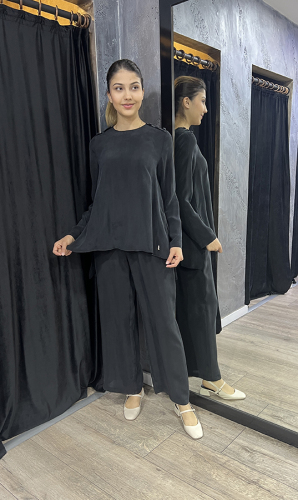 Miss Dalida Yuvarlak Yaka Düğme Detaylı Cupra Tunik BLACK - 4