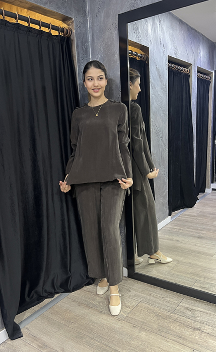 Miss Dalida Yuvarlak Yaka Düğme Detaylı Cupra Tunik Cacao - 5