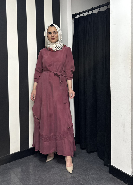 Miss Whence Fermuarlı Detaylı İpek Elbise GÜL KURUSU - 1