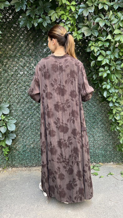 Miss Whence Gül Deseli İpek Elbise KAHVE - 3