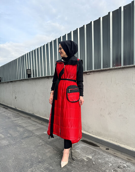 MissWhence Kırmızı Yazılı Şişme Yelek KIRMIZI - 3