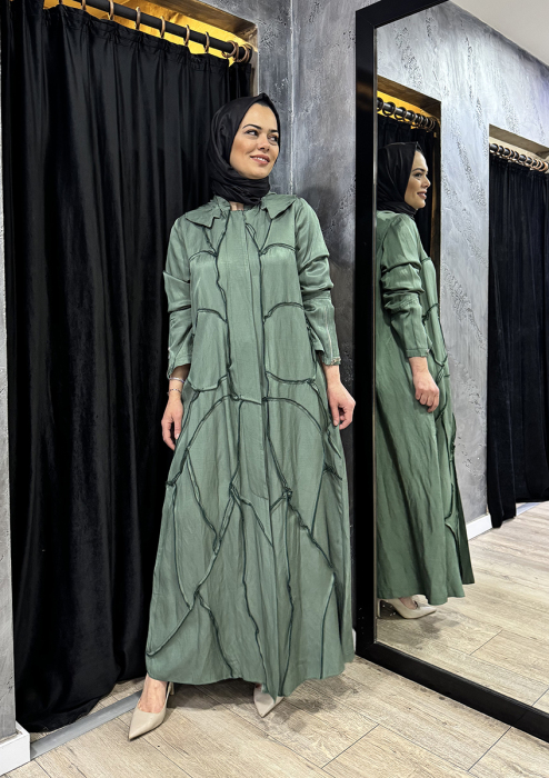 Miss Whence Kolları Fermuar Detaylı Kuşaklı Pardesü YEŞİL - 1