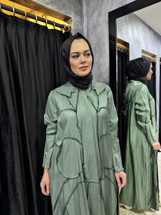 Miss Whence Kolları Fermuar Detaylı Kuşaklı Pardesü YEŞİL - 4
