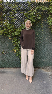 Miss Whence Omuzu Ekli İpek Tunik KAHVE 