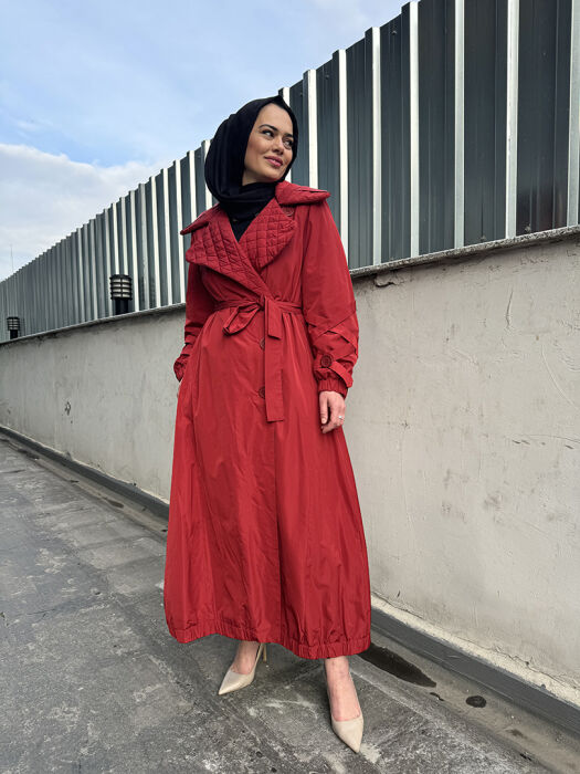 Miss Whence Yaka Kapitöne Detaylı Düğme Detaylı Pardesü BORDO - 3