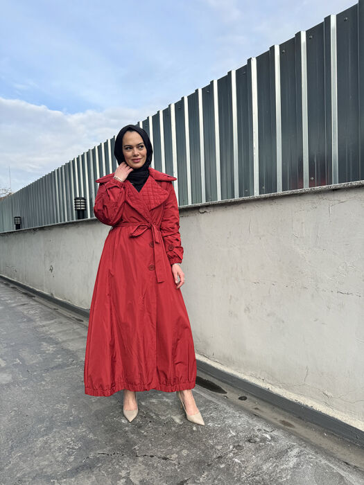 Miss Whence Yaka Kapitöne Detaylı Düğme Detaylı Pardesü BORDO - 2