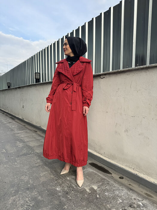 Miss Whence Yaka Kapitöne Detaylı Düğme Detaylı Pardesü BORDO - 1
