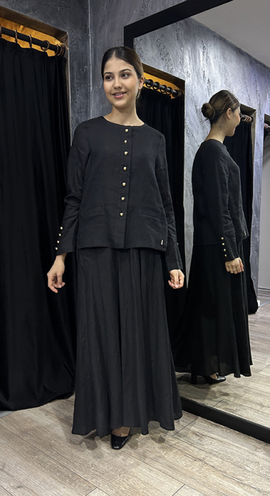 MissDalida Düz Renk Keten Kloş Etek BLACK - 3