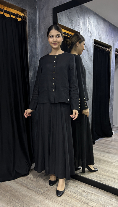 MissDalida Düz Renk Keten Kloş Etek BLACK - 4