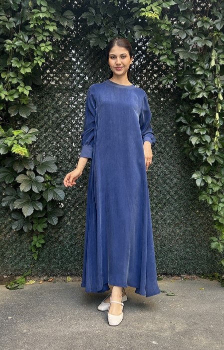 MissDalida Triko Biyeli Düz Renk Cupro Elbise Navy Blue - 1