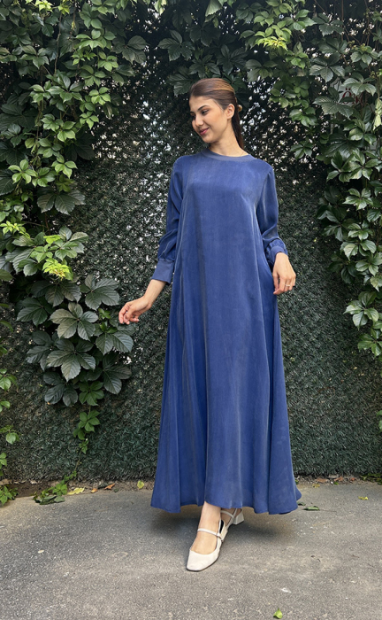 MissDalida Triko Biyeli Düz Renk Cupro Elbise Navy Blue - 2