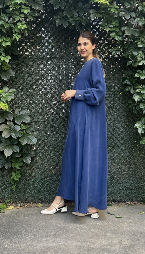 MissDalida Triko Biyeli Düz Renk Cupro Elbise Navy Blue - 3