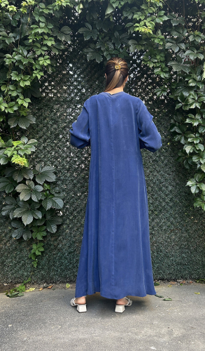 MissDalida Triko Biyeli Düz Renk Cupro Elbise Navy Blue - 4