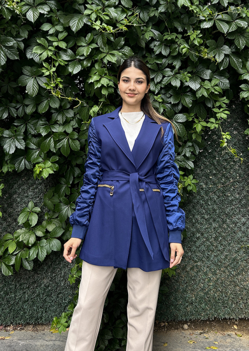 MissEmramiss Kol Saten Ceket LACİVERT - 1
