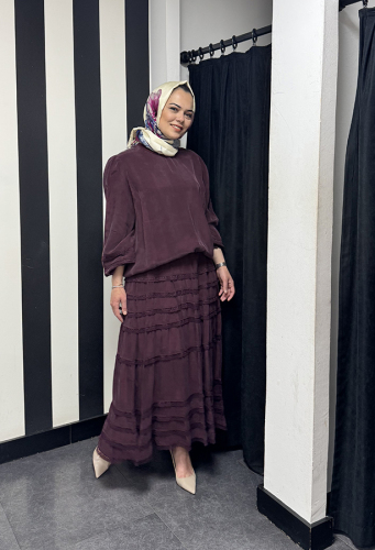 MissWhence Eteği Bilek Ucun Dantelli Takım BORDO - 3