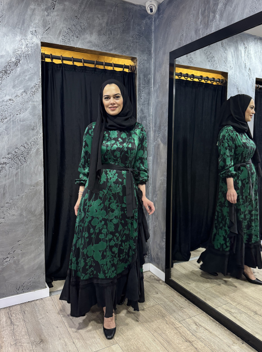 MissWhence Yandan Fırfırlı Elbise ZÜMRÜT - 1
