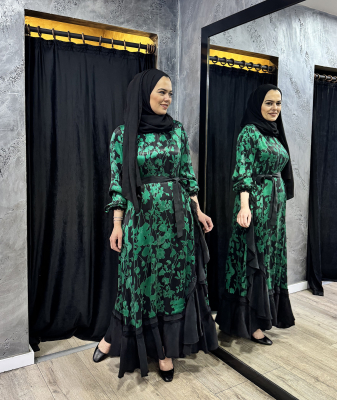 MissWhence Yandan Fırfırlı Elbise ZÜMRÜT - 2
