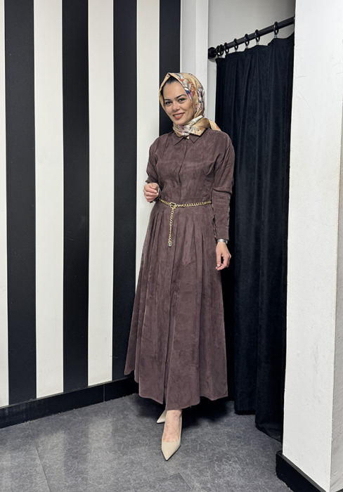 NiQozza Lilia İpek Elbise KAHVE - 3