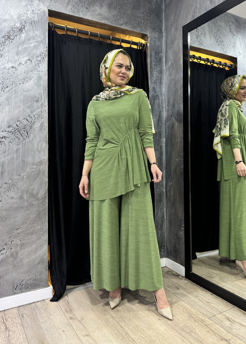Noi Elenay Geniş Paça Pantolon Etek Açık Yeşil - 1