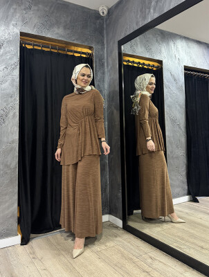 Noi Elenay Geniş Paça Pantolon Etek KOYU VİZON - 3
