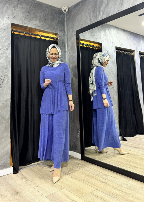 Noi Elenay Geniş Paça Pantolon Etek MAVİ - 3