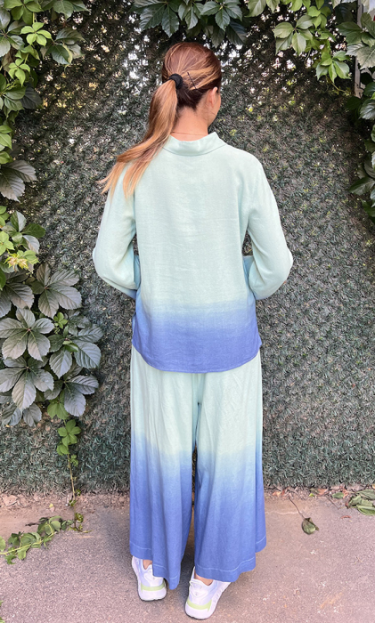 Noi Keten Degrade Batikli Geniş Paça Pantolon Etek MİNT - 4
