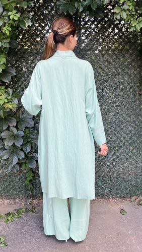Noi Keten Geniş Paça Pantolon Etek MİNT - 5