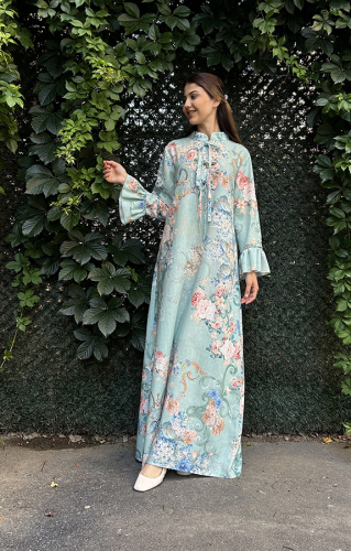 Noi Keten Marakeshsumer Desenli Kolları Fırfır Patlı Elbise MİNT 